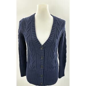GAP Women’s Medium Navy Cable Knit Button Front Cardigan Sweater Wool Blend